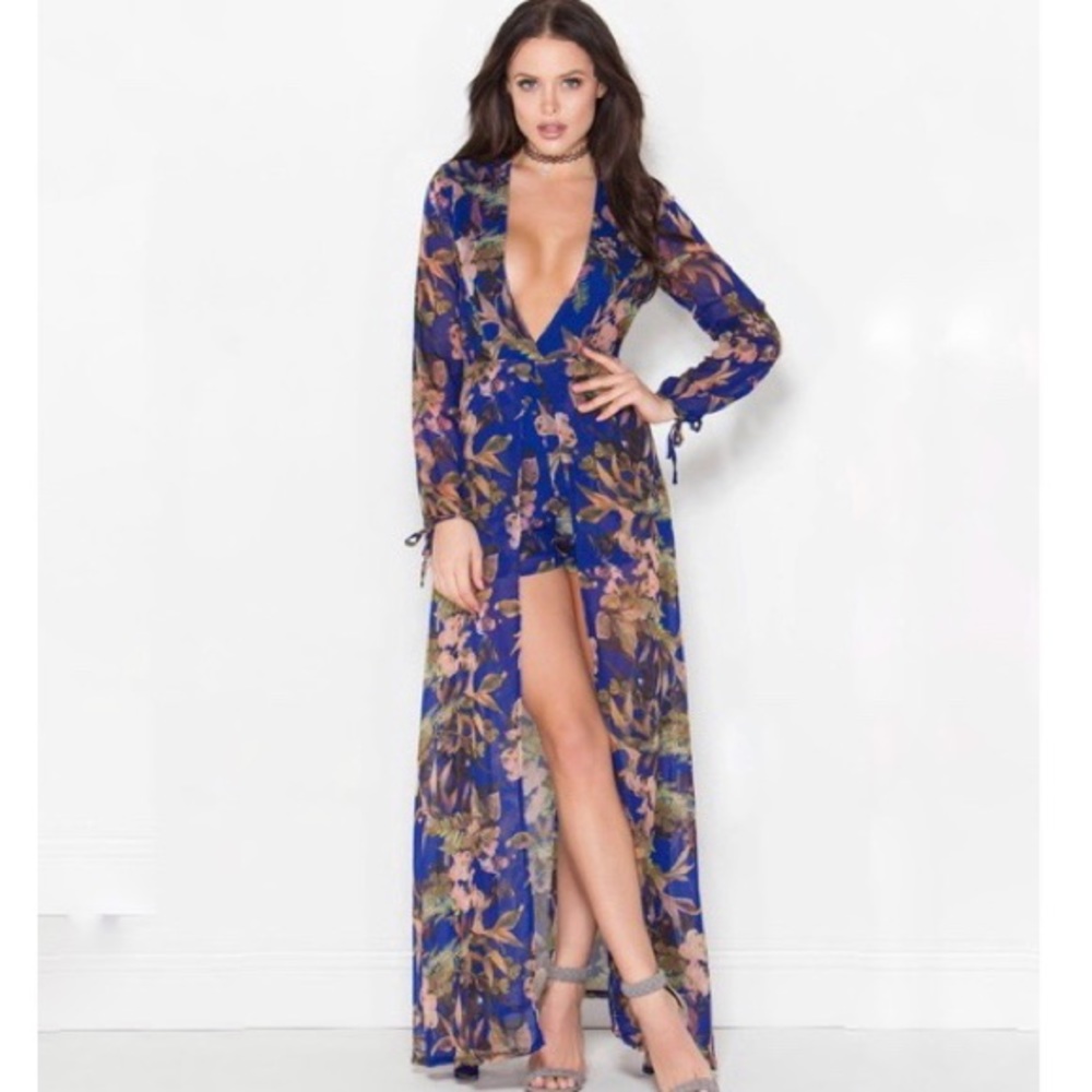 Maxi / Romper / Hi-Low Sheer Floral Dress. [NWoT]